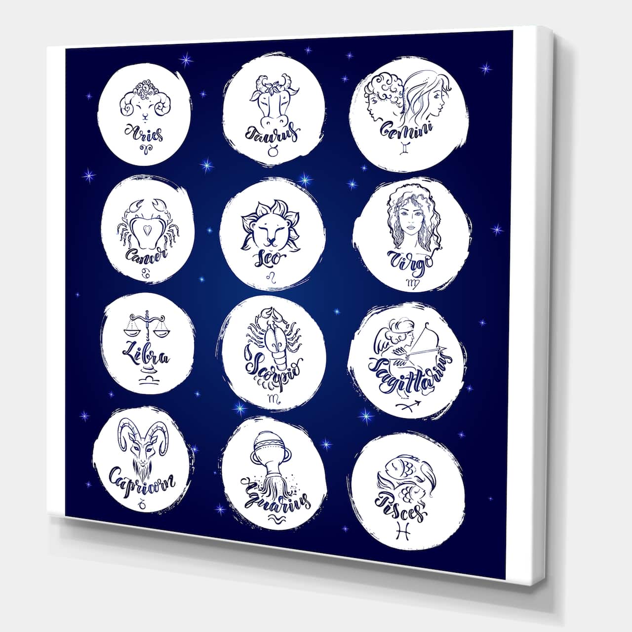 Designart - Zodiac Signs On Blue - Modern Canvas Wall Art Print